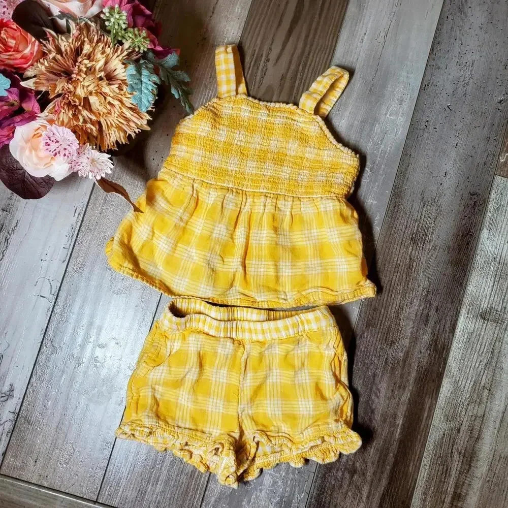 Cat & Jack Matching Yellow & White Plaid Summer Outfit Size 2T NWOT